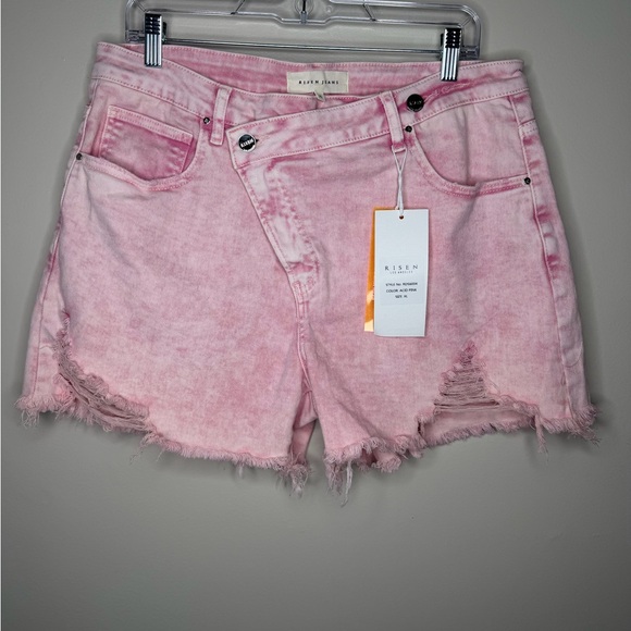 Risen Jeans Pants - Risen Pink Acid Wash Frayed Denim Shorts Size XL